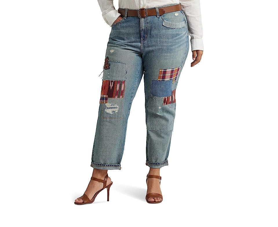 Calça Jeans Ralph Lauren Feminina Patchwork Relaxed Tapered Azul