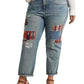 Calça Jeans Ralph Lauren Feminina Patchwork Relaxed Tapered Azul Tamanho 22W