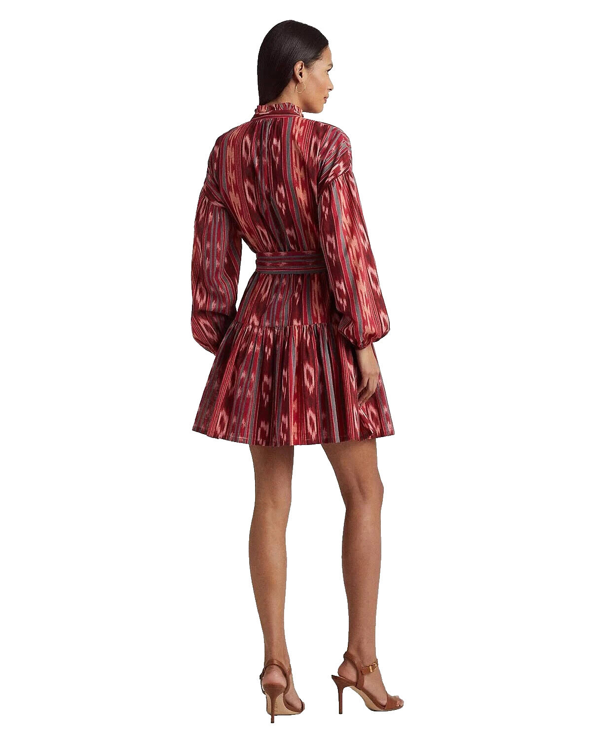 Vestido Ralph Lauren Feminino Geo Stripe com Cinto em Voile de Algodão Vermelho