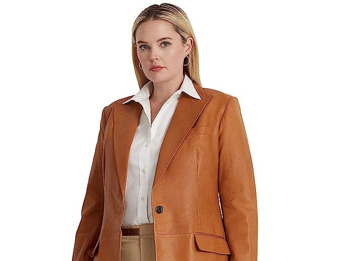Ralph Lauren Blazer Feminino de Sarja Trespassado Marrom