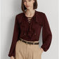 Ralph Lauren Feminino Jersey com Babados e Renda Top Vermelho Tamanho Grande