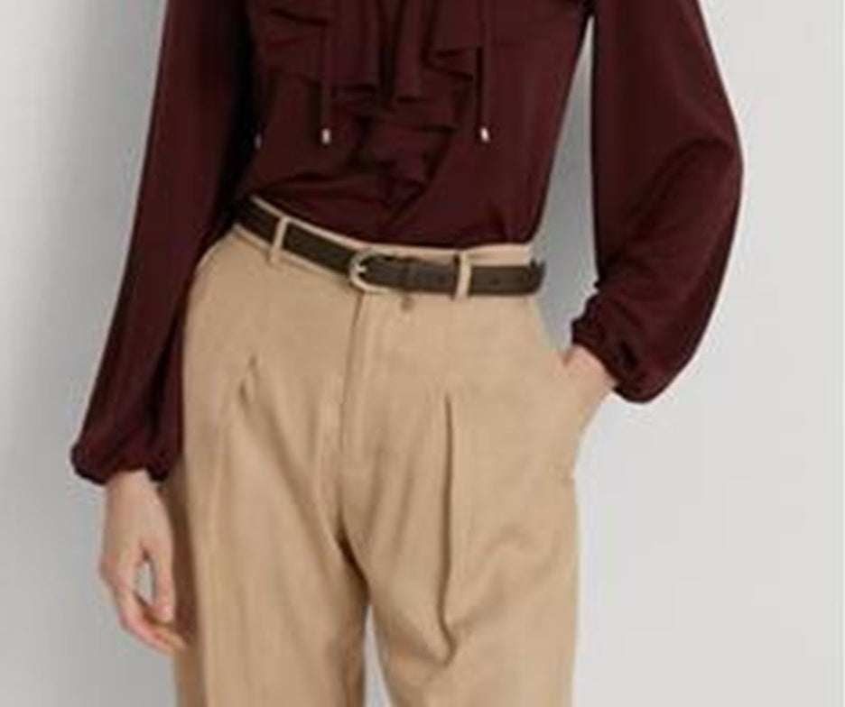 Ralph Lauren Feminino Jersey com Babados e Renda Top Vermelho Tamanho Grande