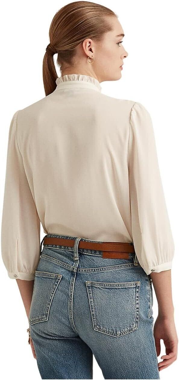 Blusa plissada feminina Ralph Lauren Georgette bege tamanho 2X