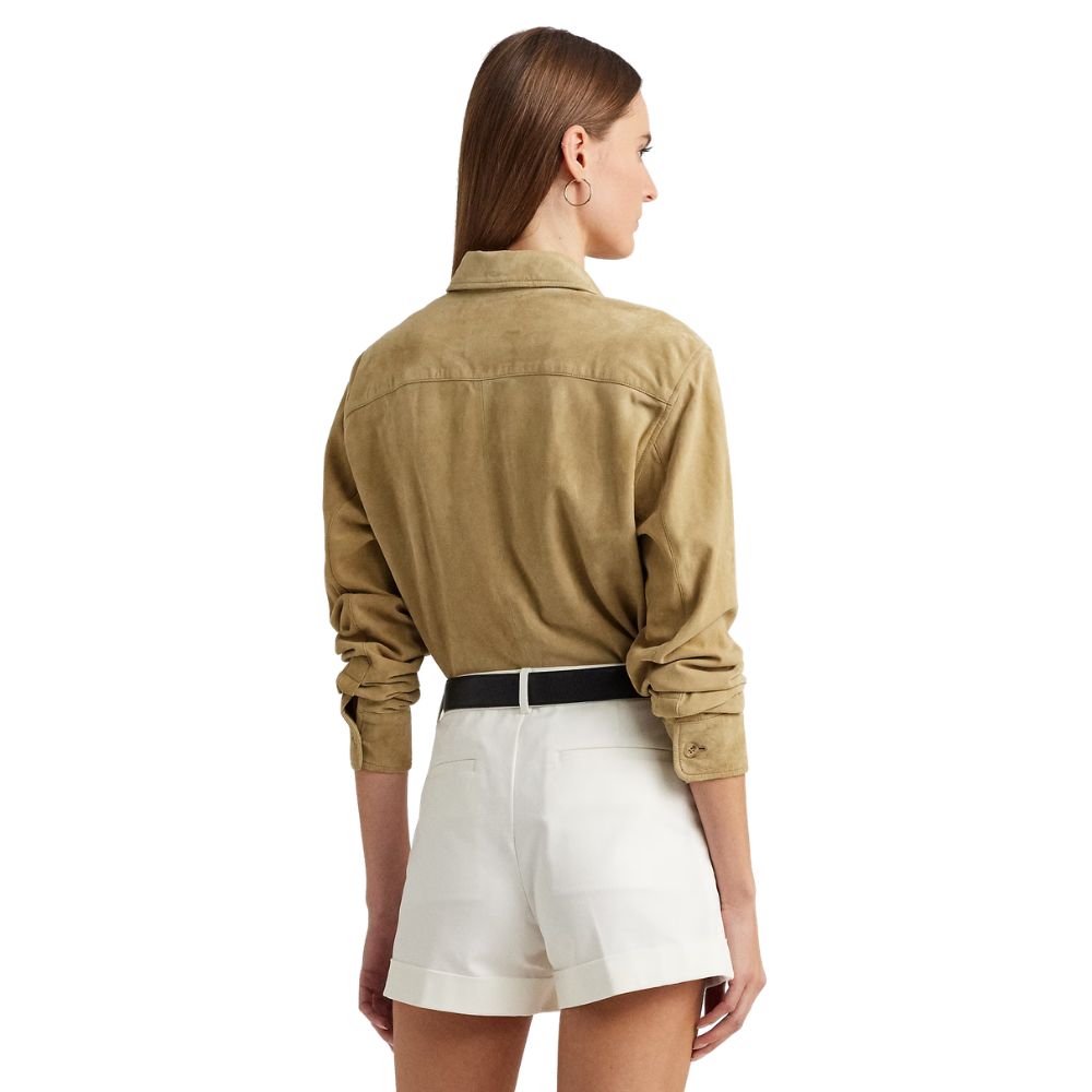 Lauren Ralph Lauren Womens Collared 100% Goat Suede Button-Down Top