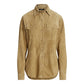 Lauren Ralph Lauren Womens Collared 100% Goat Suede Button-Down Top