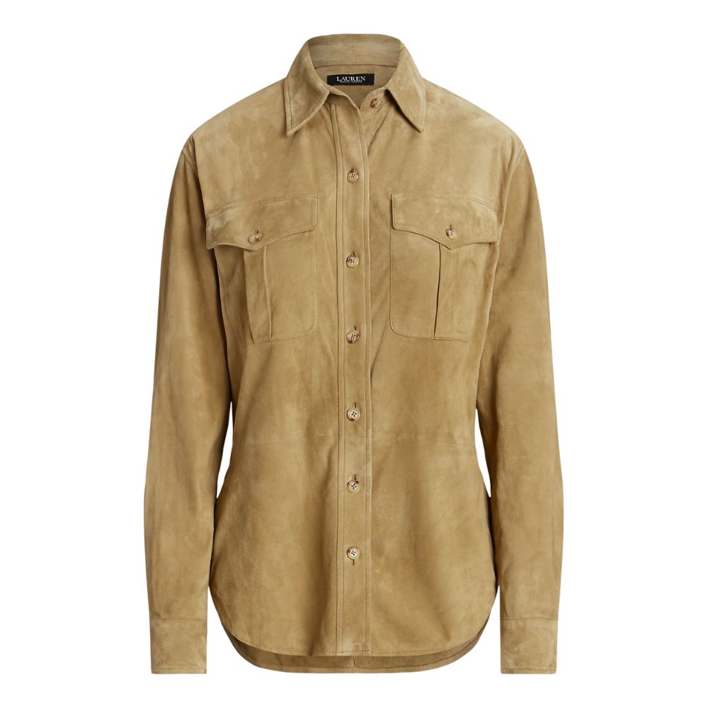 Lauren Ralph Lauren Womens Collared 100% Goat Suede Button-Down Top