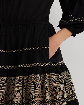 Vestido de voile de algodão bordado LAUREN Ralph Lauren preto/bege