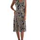 Vestido midi feminino com babados e decote em V, preto, Lauren Ralph Lauren