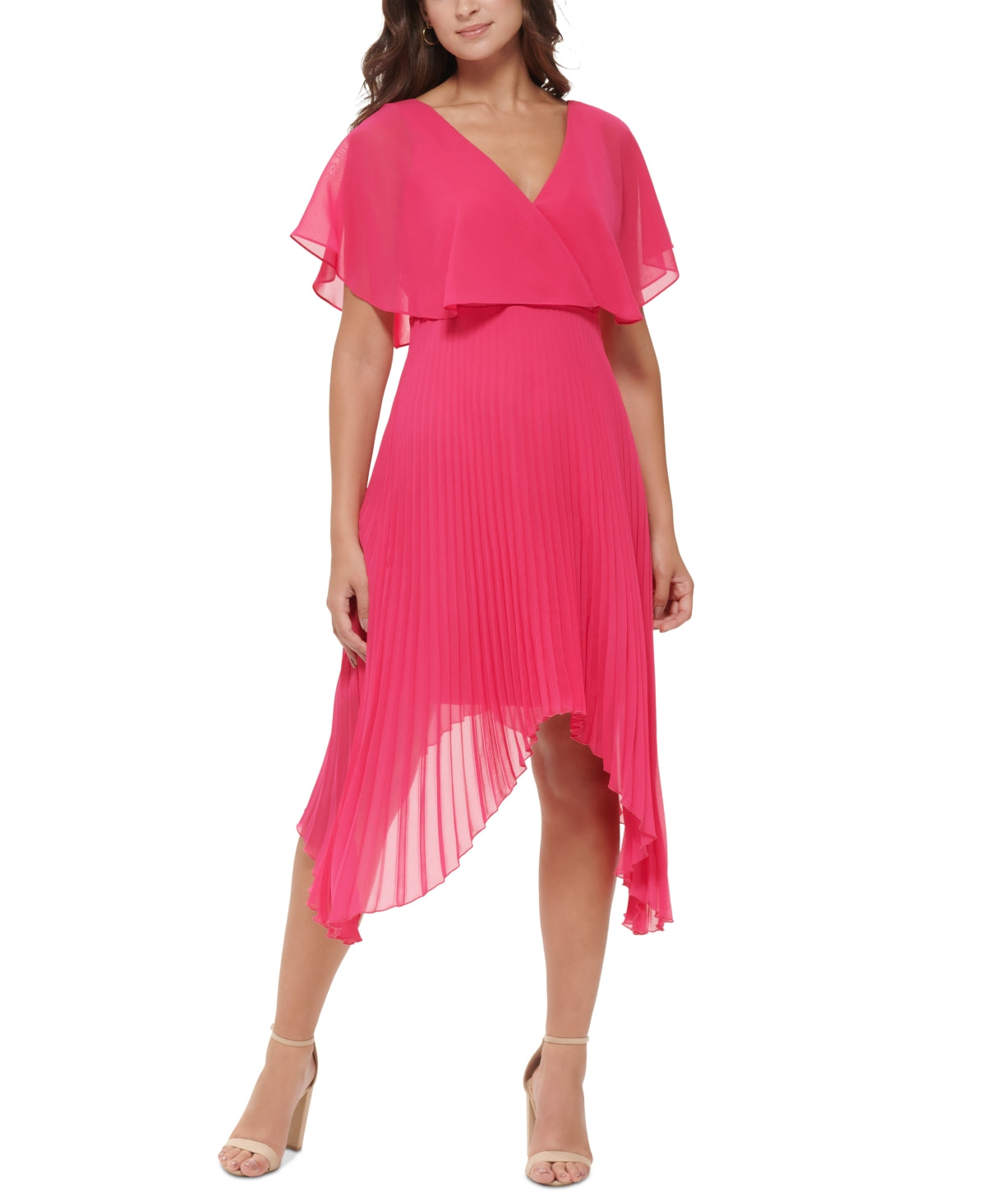 Vestido plissado de chiffon feminino Kensie, rosa, tamanho 6