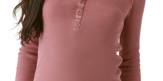 Blusa Henley de malha waffle com botões frontal quente Bass Outdoor para mulheres, tamanho médio, vermelha