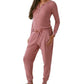 Blusa Henley de malha waffle com botões frontais quentes Bass Outdoor para mulheres, rosa