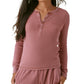 Blusa Henley de malha waffle com botões frontais quentes Bass Outdoor para mulheres, tamanho X-S