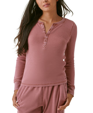 Blusa Henley de malha waffle com botões frontais quentes Bass Outdoor para mulheres, tamanho X-S