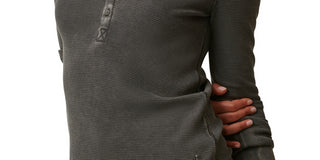 Blusa Henley de malha waffle com botões frontais Bass Outdoor feminina, cinza, tamanho pequeno