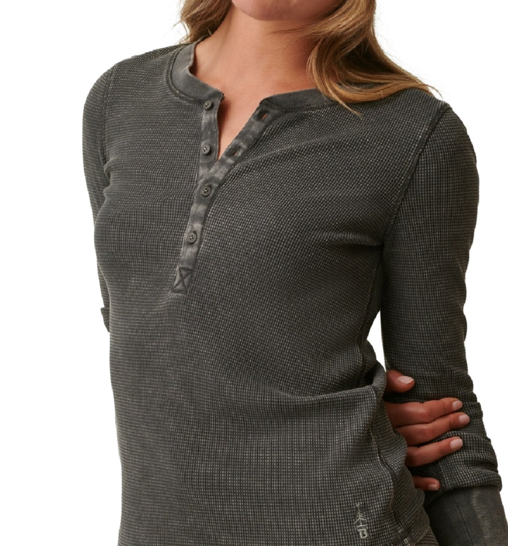 Blusa Henley de malha waffle com botões frontais quentes Bass Outdoor para mulheres, verde