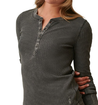 Blusa Henley de malha waffle com botões frontais quentes Bass Outdoor para mulheres, verde