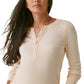 Blusa Henley de malha waffle com botões frontais quentes Bass Outdoor para mulheres, branca, tamanho pequeno