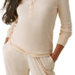 Blusa Henley de malha waffle com botões frontais quentes Bass Outdoor para mulheres, branca, tamanho pequeno