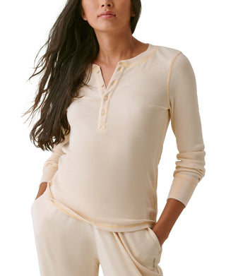 Blusa Henley de malha waffle com botões frontais quentes Bass Outdoor para mulheres, branca, tamanho pequeno