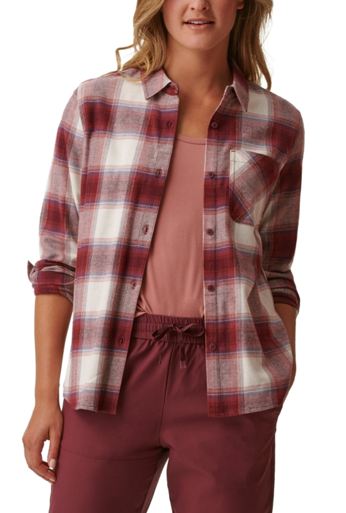 Camisa de flanela elástica Bass Outdoor Expedition feminina, roxa, tamanho extragrande