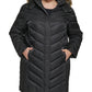 Casaco acolchoado com capuz e acabamento em pele sintética Kenneth Cole feminino, preto, tamanho 2X