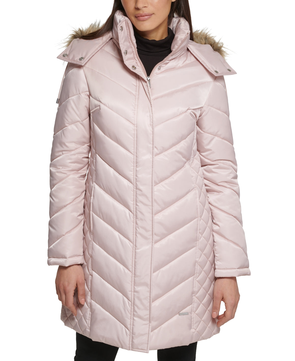 Casaco feminino Kenneth Cole com capuz e acabamento em pele sintética, rosa, tamanho grande