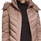 Casaco acolchoado com capuz e acabamento em pele sintética Kenneth Cole feminino, marrom, tamanho grande