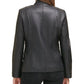 Jaqueta de couro feminina Cole Haan Wing Collar preta tamanho X-G