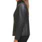 Jaqueta de couro feminina Cole Haan Wing Collar preta tamanho X-G