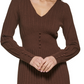 Vestido de malha Kensie feminino Pintuck manga comprida marrom tamanho médio