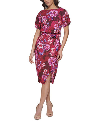 Vestido midi de crepe feminino Kensie, rosa, tamanho extrapequeno