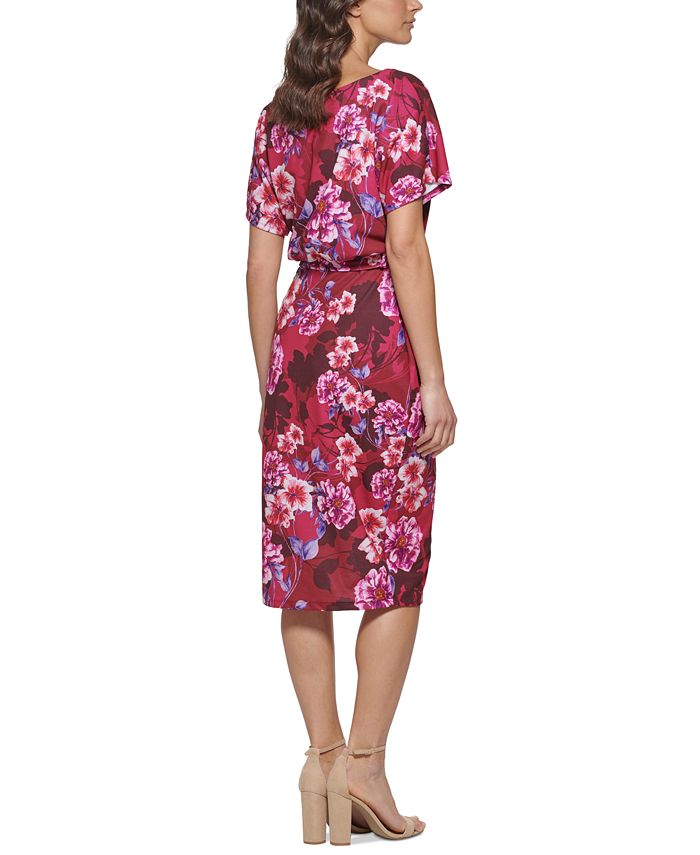 Vestido midi de crepe feminino Kensie, rosa, tamanho extrapequeno