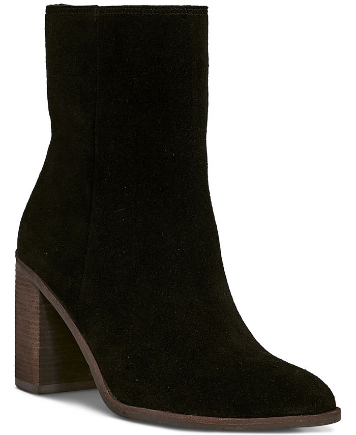 Botas femininas Lucky Brand Pinlope com salto bloco, pretas, tamanho 7,5 M