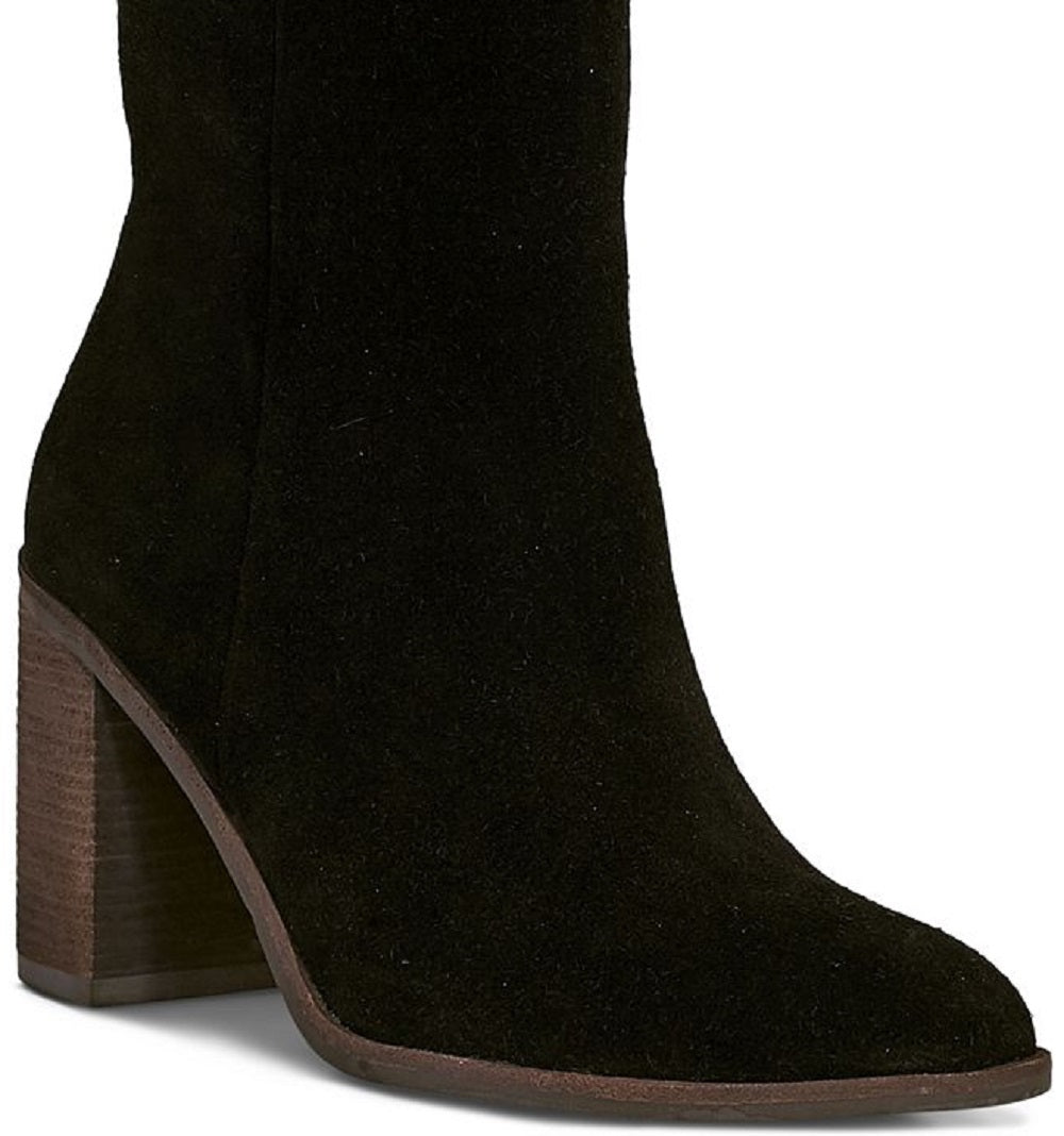 Botas femininas Lucky Brand Pinlope com salto bloco, pretas, tamanho 7,5 M