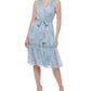 Vestido feminino Tommy Hilfiger com zíper, babados, cinto, floral, sem mangas, gola redonda, midi, tamanho 8