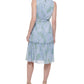 Vestido feminino Tommy Hilfiger com zíper, babados, cinto, floral, sem mangas, gola redonda, midi, tamanho 8