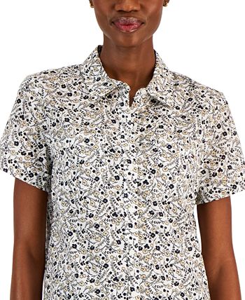 Camisa feminina Tommy Hilfiger de algodão com botões frontais, branca, tamanho pequeno