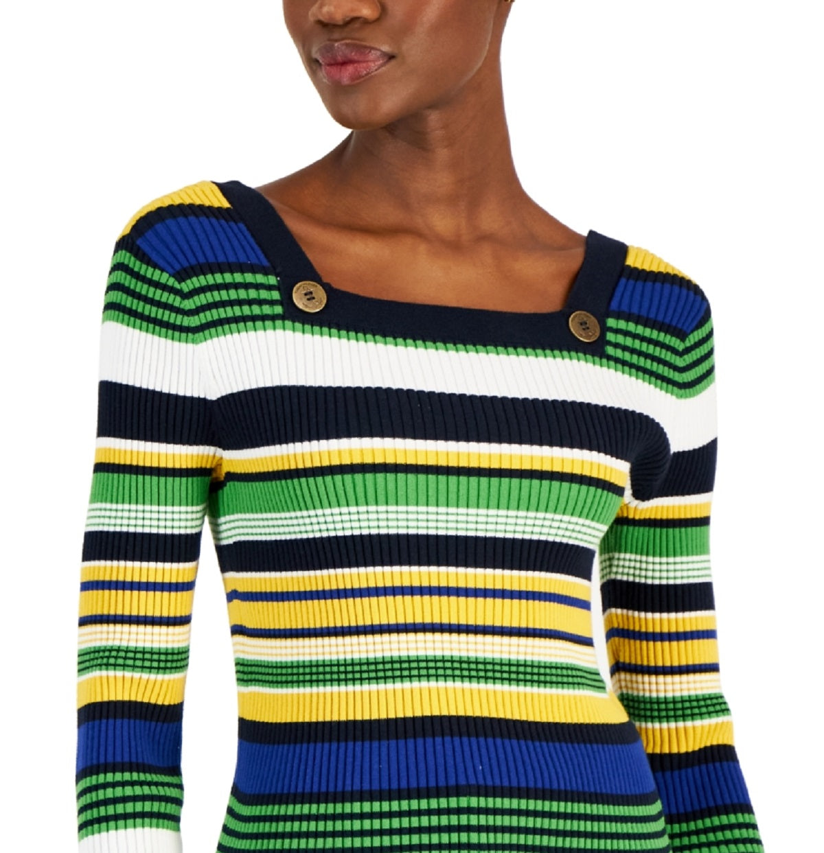 Suéter feminino Tommy Hilfiger de algodão canelado, amarelo, tamanho X-G