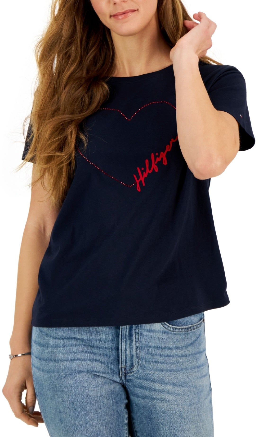Camiseta Tommy Hilfiger Feminina Signature Heart Graphic Azul Tamanho Grande