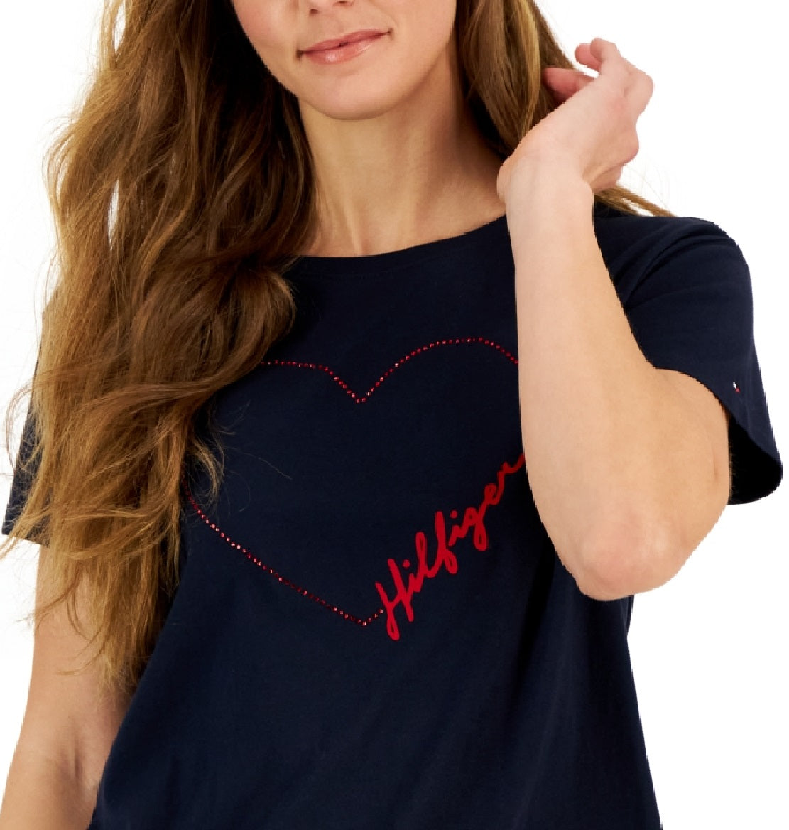 Camiseta Tommy Hilfiger Feminina Signature Heart Graphic Azul Tamanho Grande