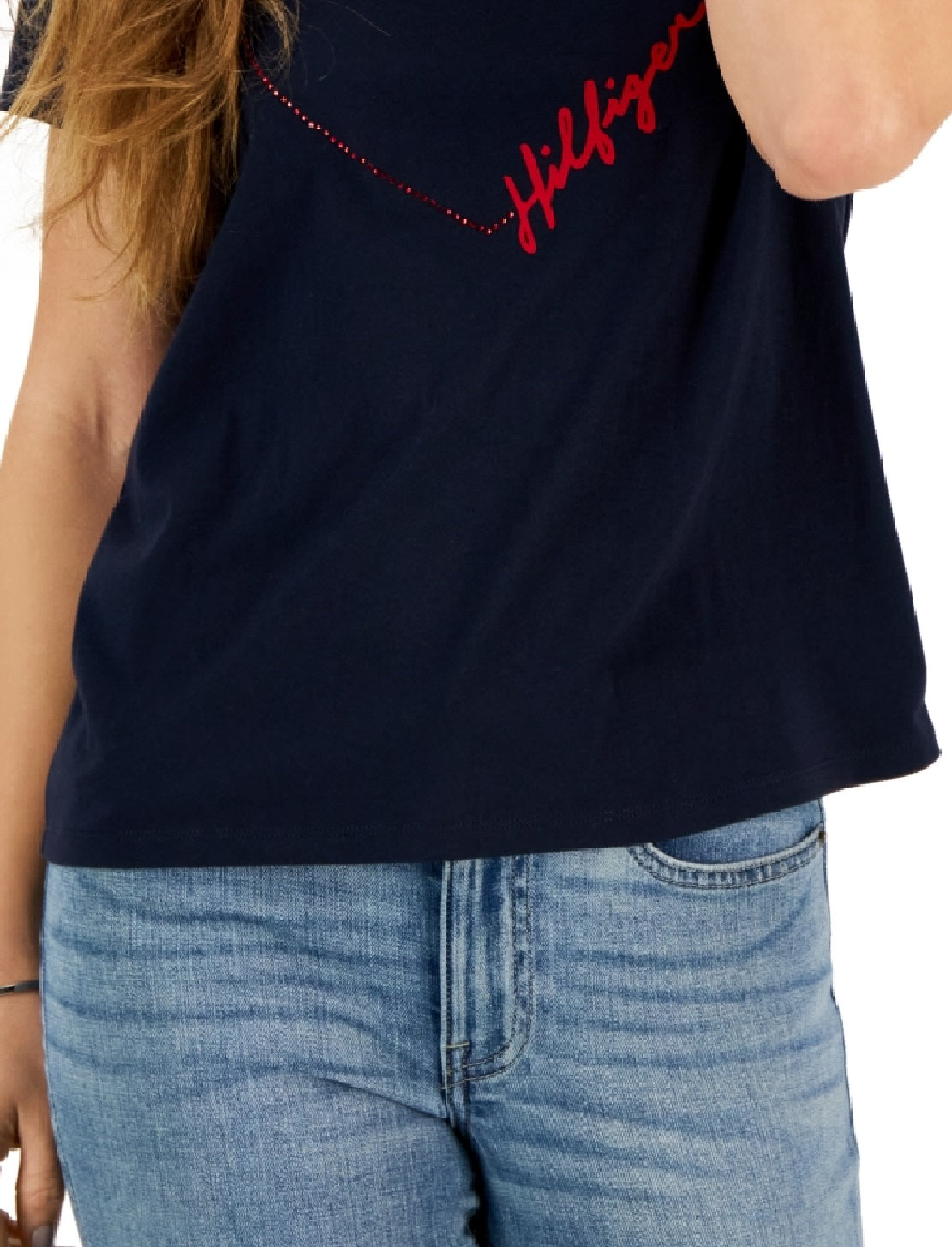 Camiseta Tommy Hilfiger Feminina Signature Heart Graphic Azul Tamanho Grande