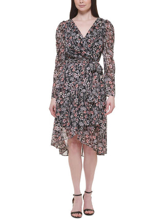 Vestido midi metálico de chiffon feminino Tommy Hilfiger, preto, tamanho 14