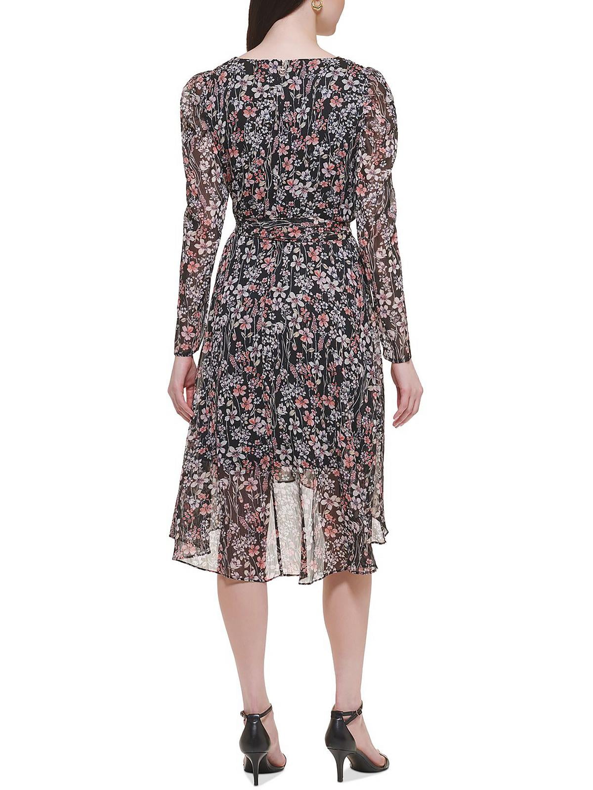 Vestido midi metálico de chiffon feminino Tommy Hilfiger, preto, tamanho 14