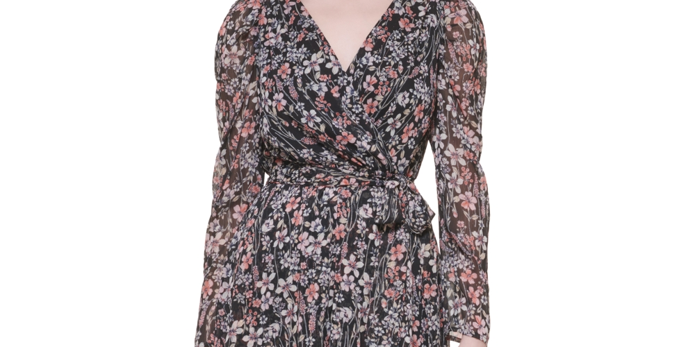 Vestido midi metálico de chiffon feminino Tommy Hilfiger, preto, tamanho 14