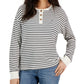 Tommy Hilfiger Top Henley Listrado de Manga Longa Feminino Branco