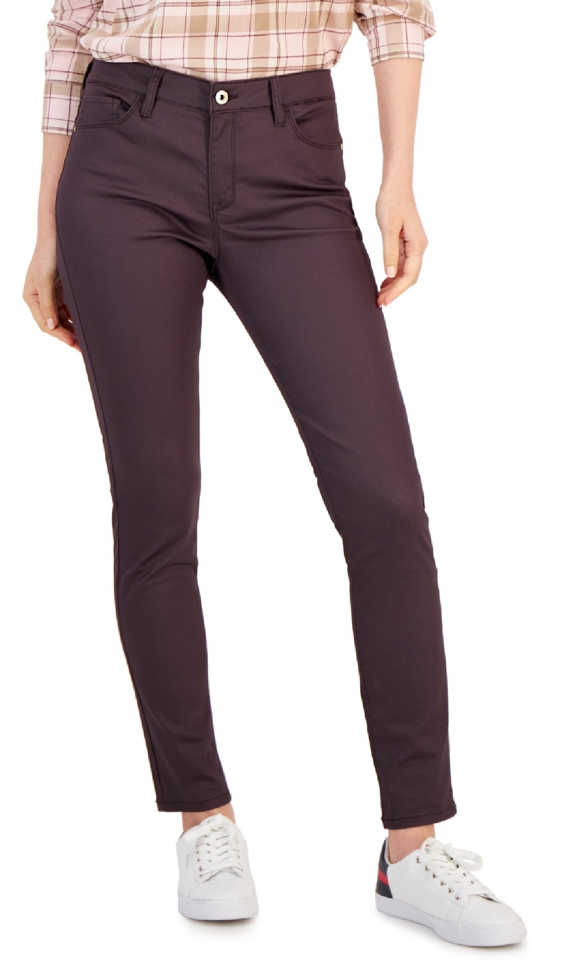 Calça jeans skinny com revestimento Tommy Hilfiger feminina roxa