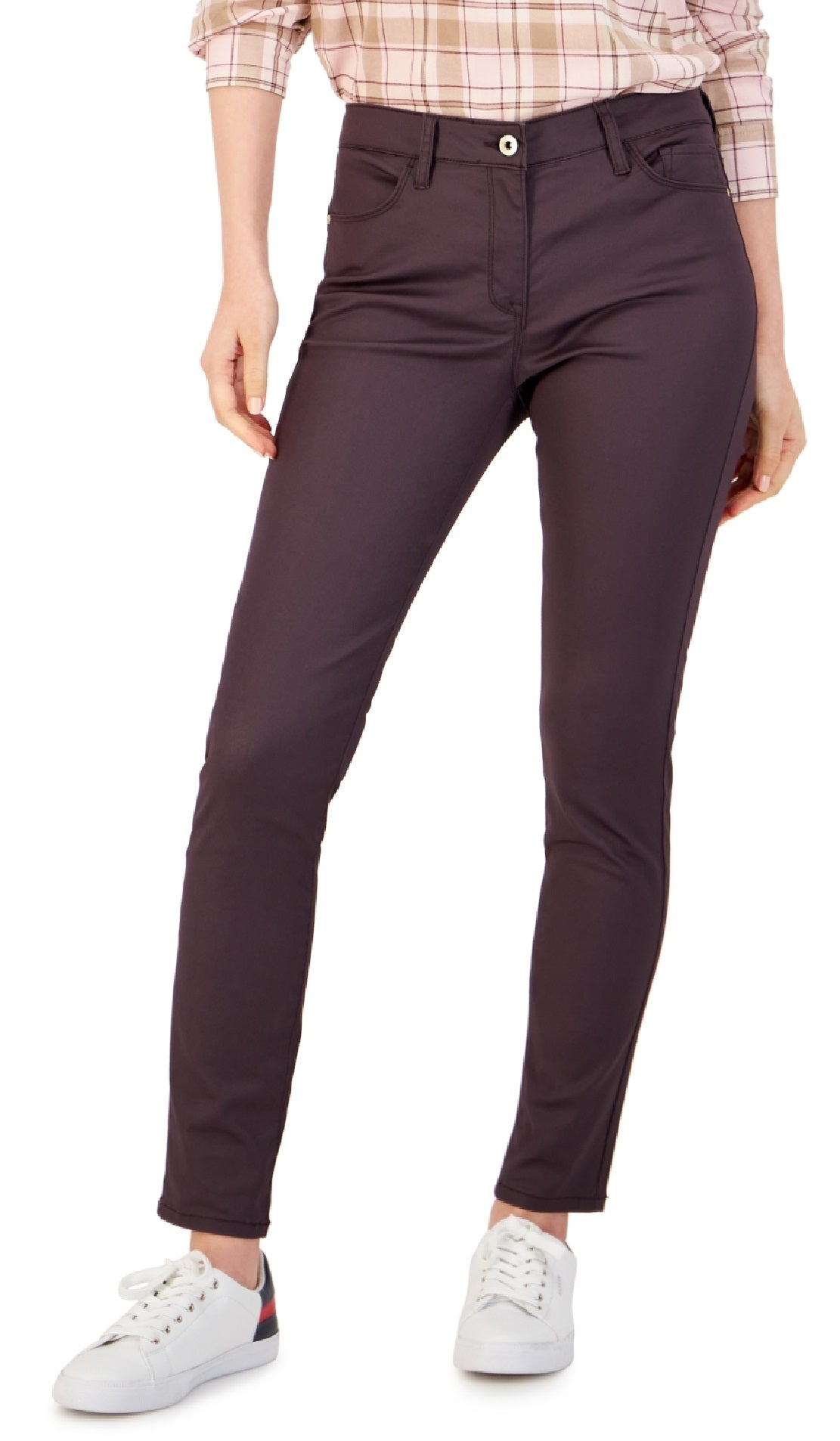 Calça jeans skinny com revestimento Tommy Hilfiger feminina roxa