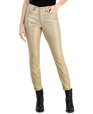 Calça jeans skinny feminina Tommy Hilfiger Tribeca com tornozelo metálico, amarela