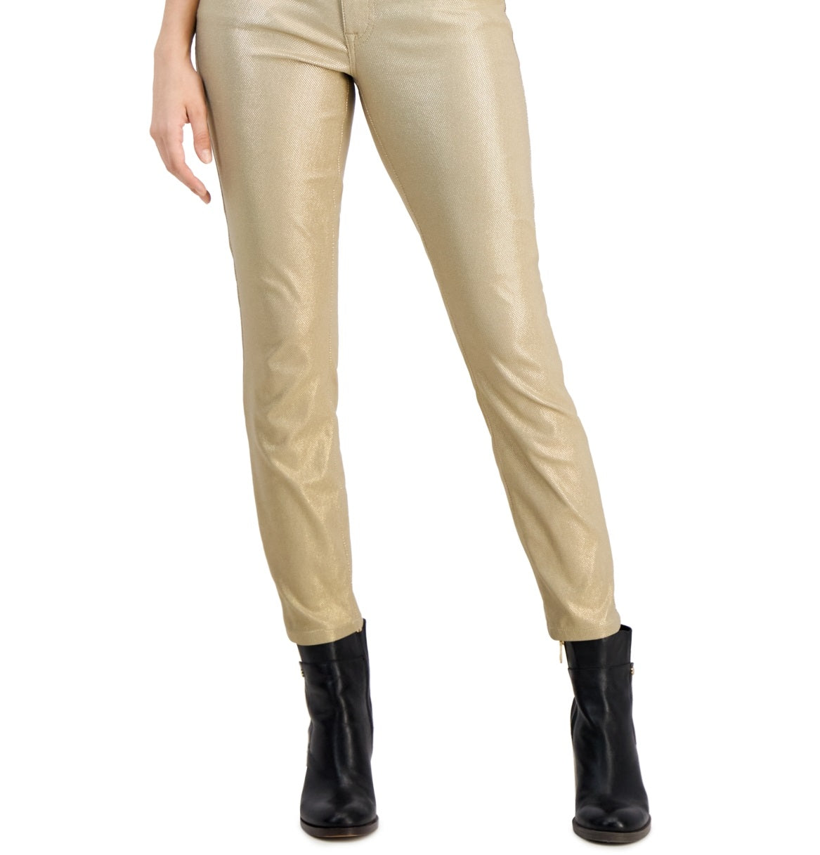 Calça jeans skinny feminina Tommy Hilfiger Tribeca com tornozelo metálico, amarela