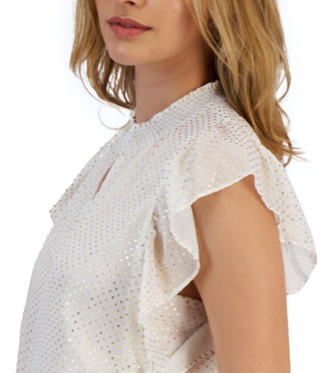 Tommy Hilfiger Blusa Feminina com Bolinhas Metálicas e Mangas Babadas Marrom Tamanho Médio